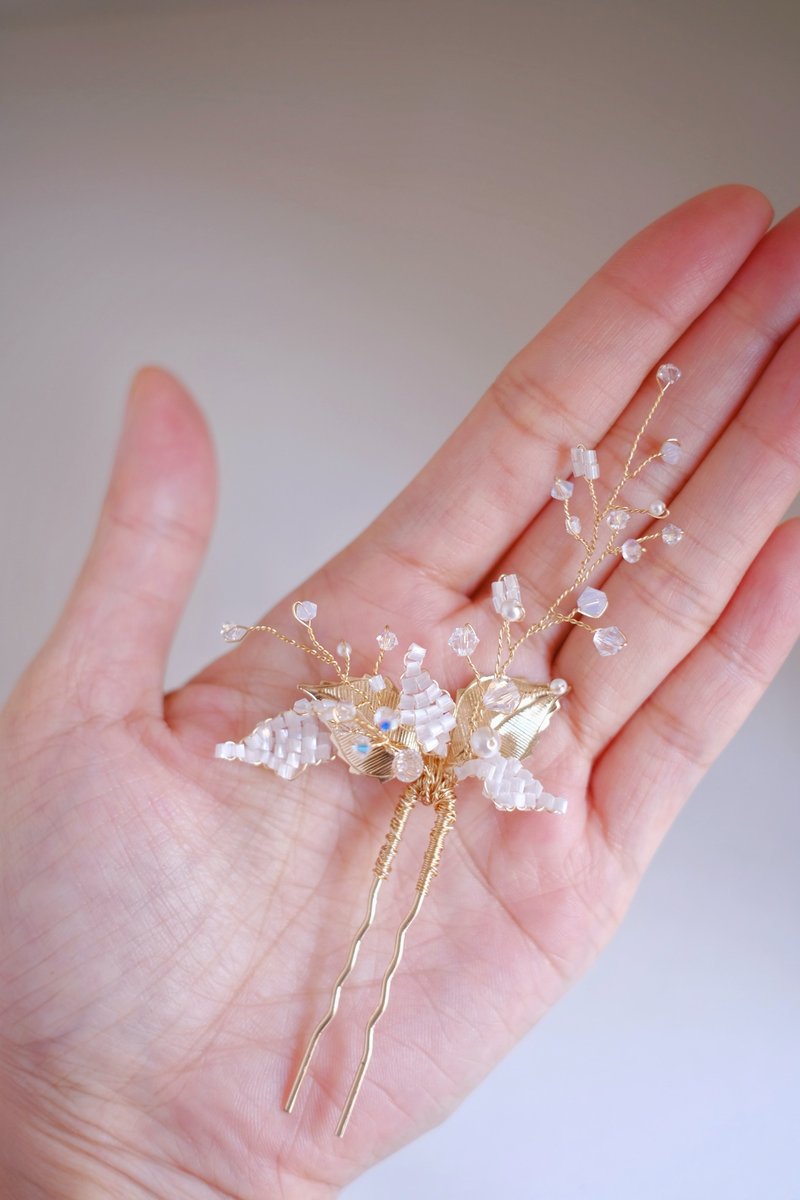 简约自然风 - 施华洛蛋白水晶珍珠新娘发饰, Wedding Headpiece - 发饰 - 水晶 白色