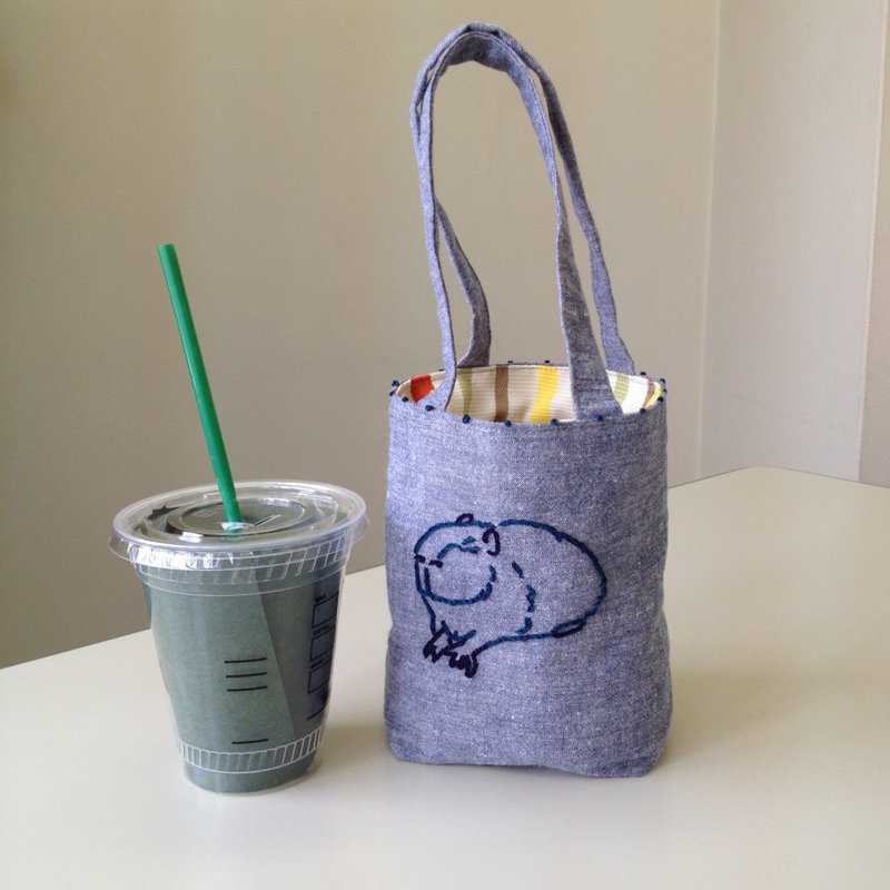 Cafe bag capybara mini tote - 手提包/手提袋 - 棉．麻 蓝色