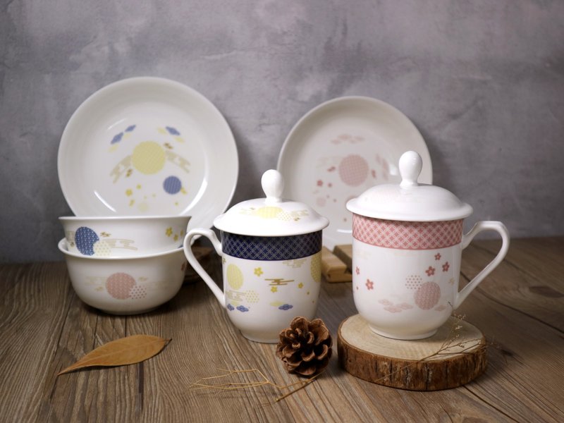 花好月圆杯碗盘6件组  新婚祝福/乔迁之喜/定制化 - 其他杯子 - 瓷 