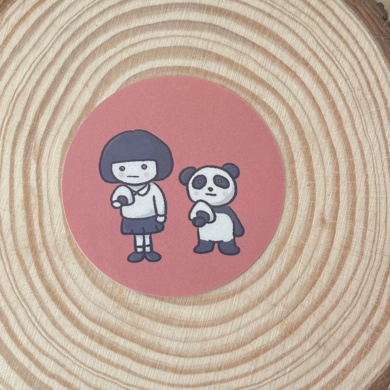 可爱女孩与熊猫的贴纸 - 贴纸 - 纸 粉红色
