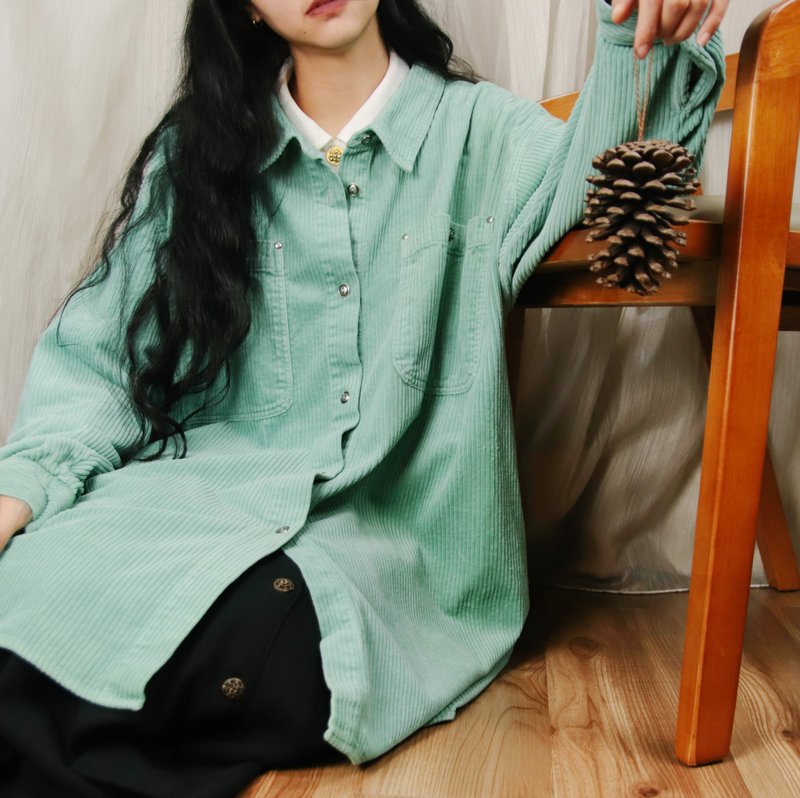 粗织灯芯绒衬衫015, 青釉 棉质 男女皆可【Tsubasa.Y 古着屋】 - 男装衬衫 - 其他材质 绿色