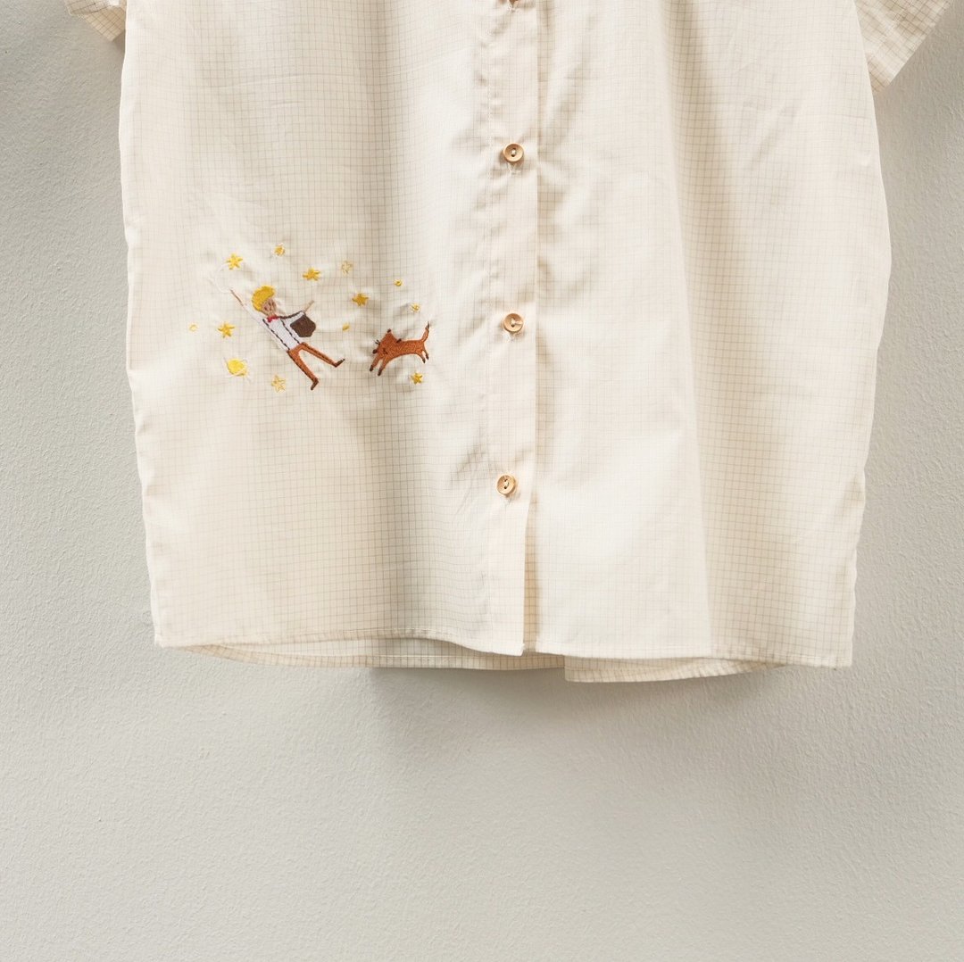 Little Prince Shirt : Yellow Grid - 女装上衣 - 棉 黄色