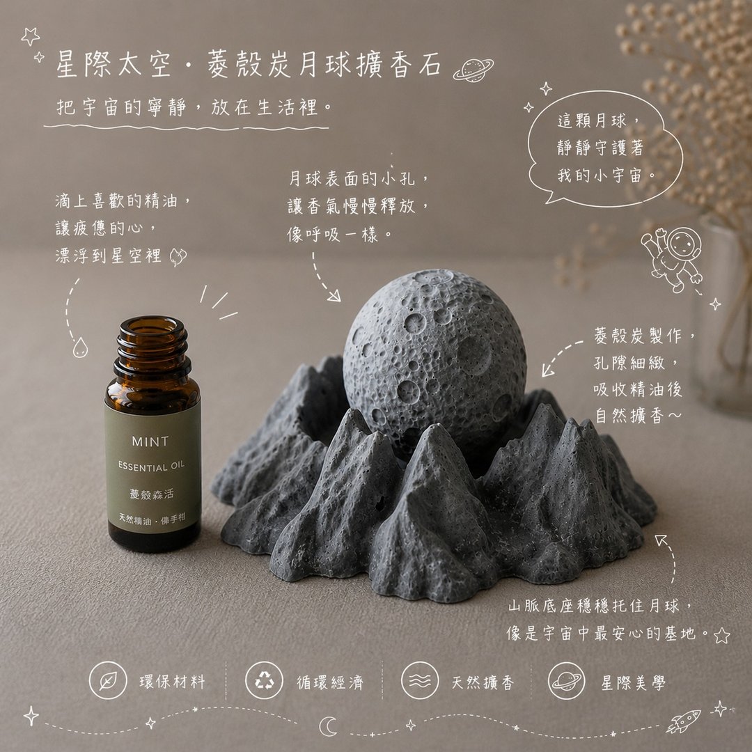 菱炭造型扩香石-星际太空 星球款 - 香薰/精油/线香 - 水泥 灰色