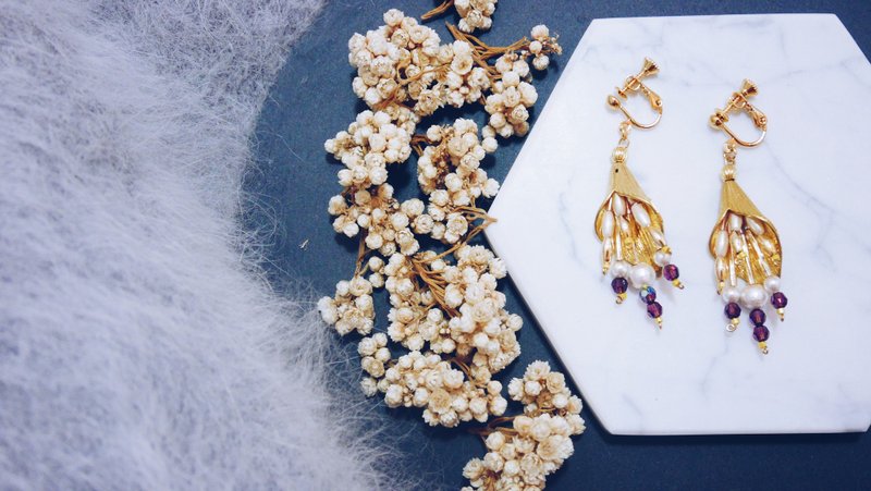 稻浪--水晶珍珠海芋耳环 - 耳环/耳夹 - 其他金属 