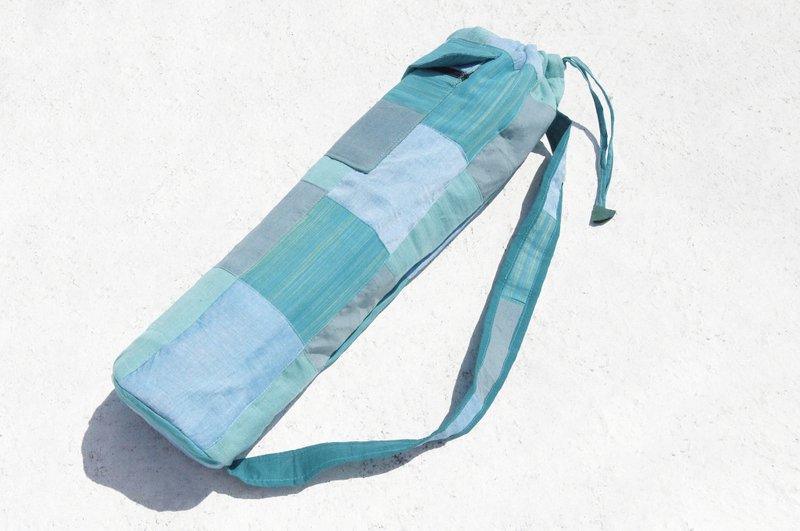 限量一件 编织手感瑜珈垫背包 / yoga bag / 瑜伽包 / 编织包 / 手工织布包 - 蓝绿色 天空拼布 瑜伽包 - 侧背包/斜挎包 - 棉．麻 蓝色