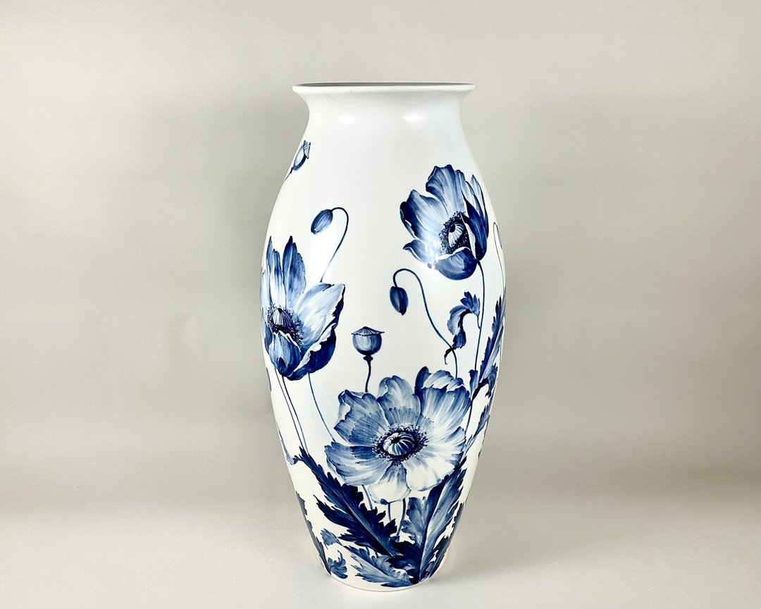 古董巨型胡钦罗伊特花瓶 德国手工彩绘 1910年 品相极佳。 - 其他 - 瓷 蓝色
