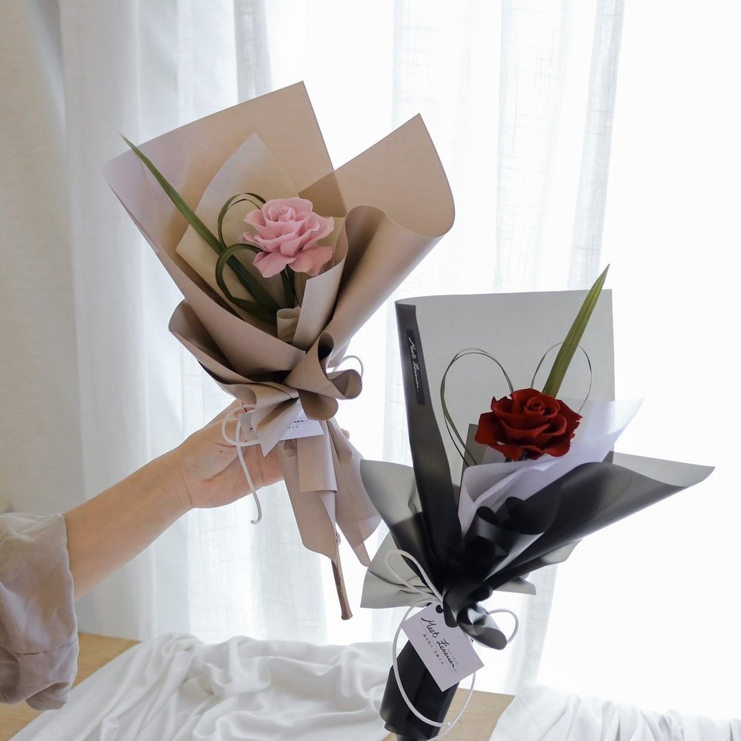 【遇见恒久】浪漫主义永生玫瑰单枝花束 情人节花束 七夕花束 - 干燥花/捧花 - 植物．花 