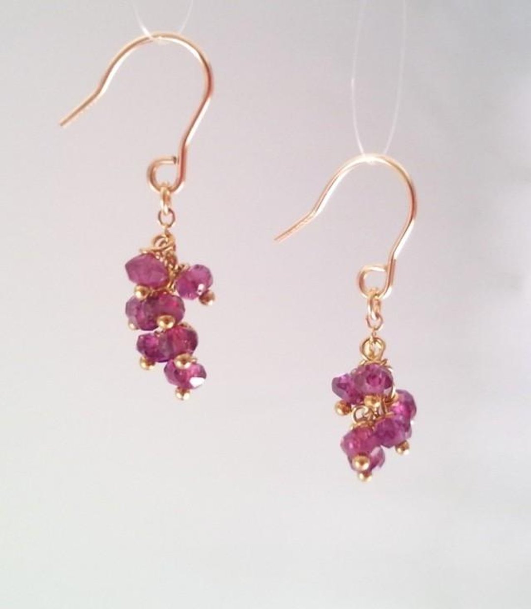 Rhodolite Garnet K14GF Earrings / Clip-On - 耳环/耳夹 - 其他金属 红色