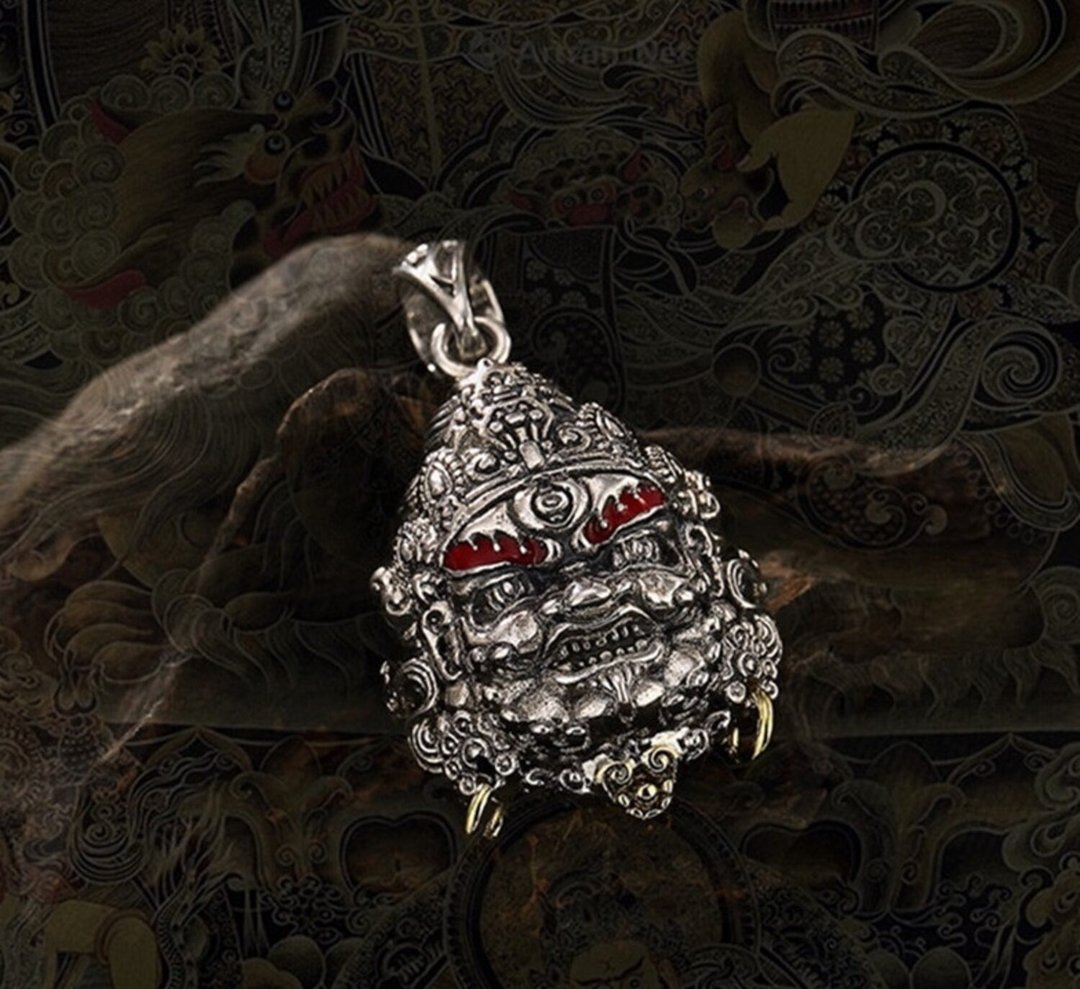 Real 925 Sterling Thai Silver Men Religious Dzambala Pendant without Chain Demon - 长链 - 纯银 银色