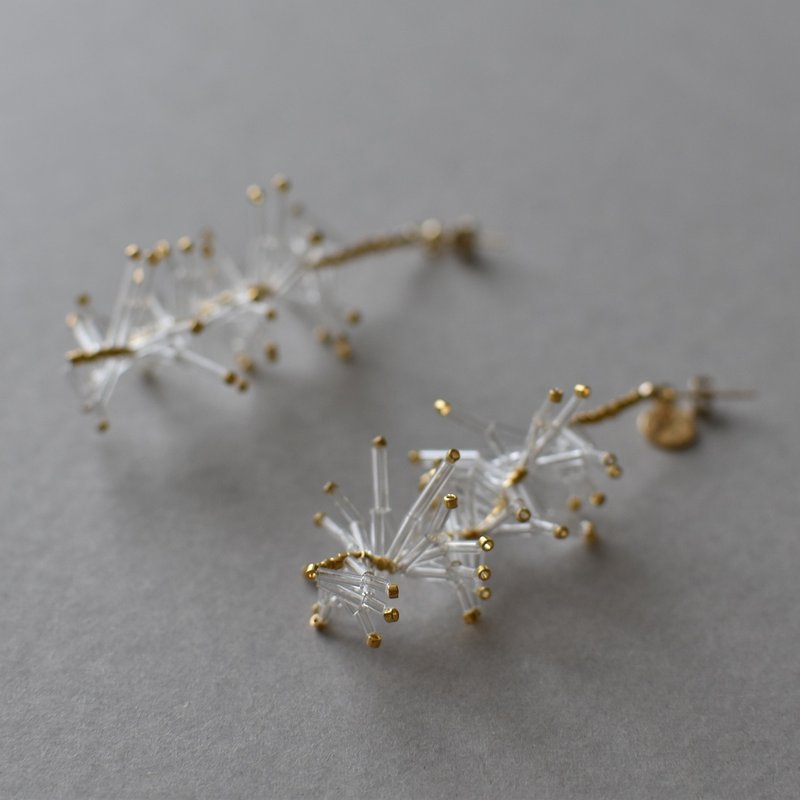 点与线 M / 金色 - 耳环/耳夹 - 玻璃 