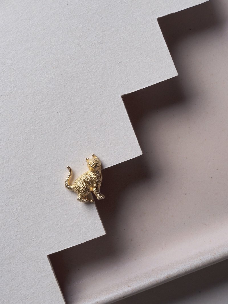 站姿猫咪耳环，纯银耳环，猫耳耳环，单边耳环。 - 耳环/耳夹 - 纯银 金色