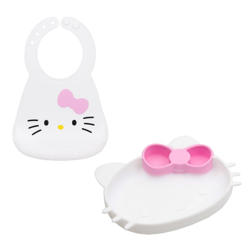 Bumkins Kitty款硅胶餐盘+Kitty款硅胶围兜 优惠组合 - 儿童餐具/餐盘 - 其他材质 