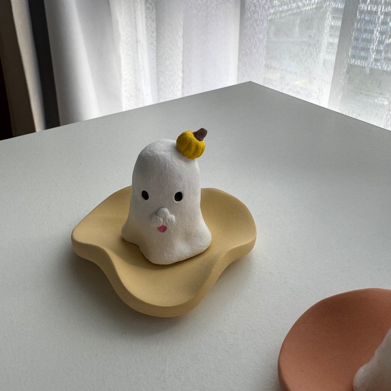 【如是手作】水泥扩香石-幽灵南瓜海豹及迷你饰品盘组/万圣节 - 香薰/精油/线香 - 水泥 橘色