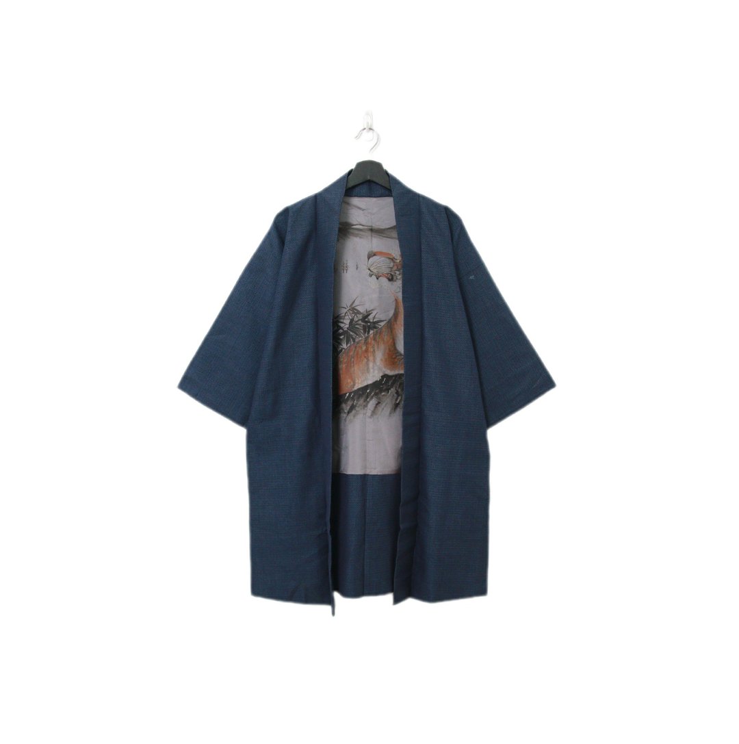 Back to Green-日本男款羽织 岩石竹林 老虎M-12/vintage kimono - 男装外套 - 丝．绢 