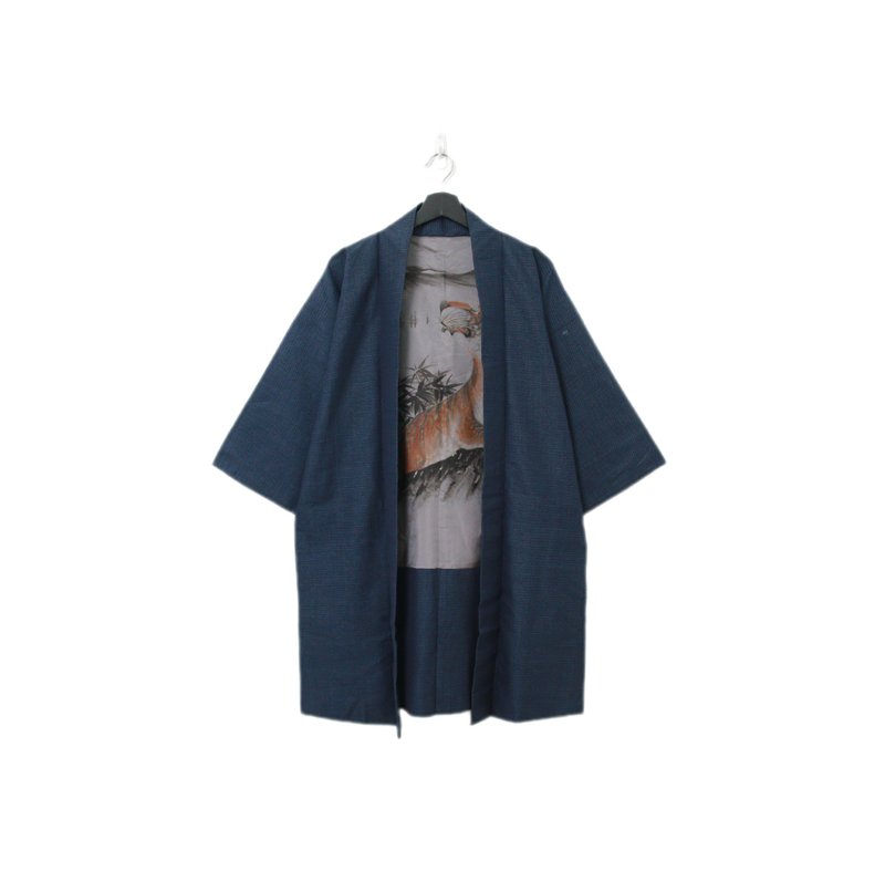 Back to Green-日本男款羽织 岩石竹林 老虎M-12/vintage kimono - 男装外套 - 丝．绢 