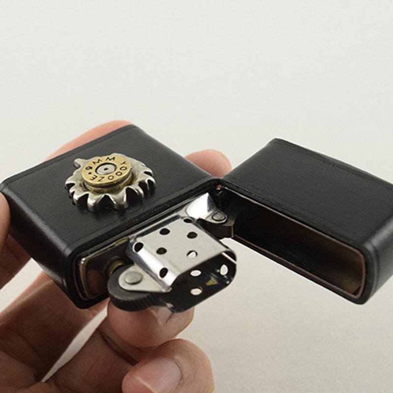 ZIPPO头层牛皮嵌入子弹纯铜煤油防风芝宝火机皮套男朋友礼物 - 其他 - 真皮 黑色