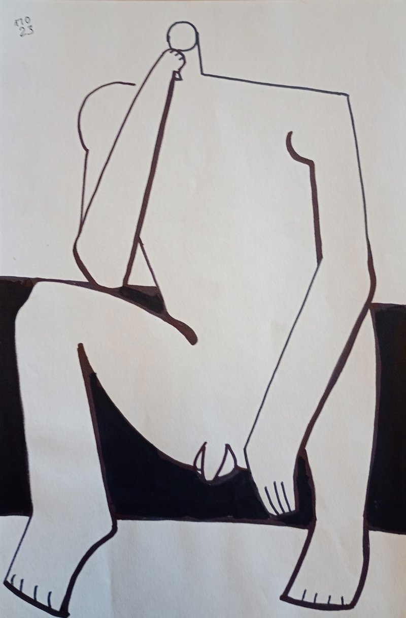 坐着的裸体男人绘画罗丹艺术印刷品|古典雕塑装饰| - 海报/装饰画/版画 - 纸 白色