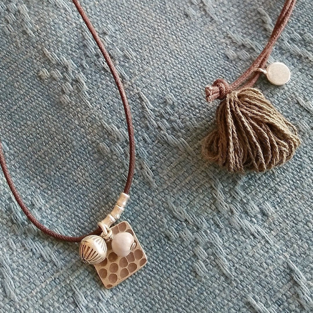 Karen Silver& Moss Green Fringe Necklace / Juzudama job's tears Plant dyeing thread - 项链 - 银 银色