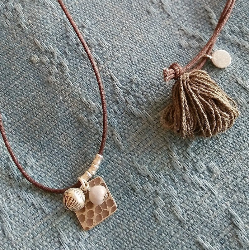 Karen Silver& Moss Green Fringe Necklace / Juzudama job's tears Plant dyeing thread - 项链 - 银 银色