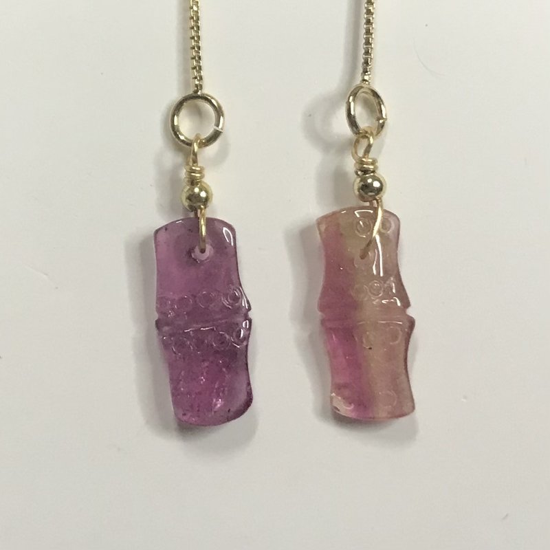 招财旺夫水晶I碧玺电气石Tourmaline14K耳线I糖果竹I情人节礼物 - 耳环/耳夹 - 水晶 