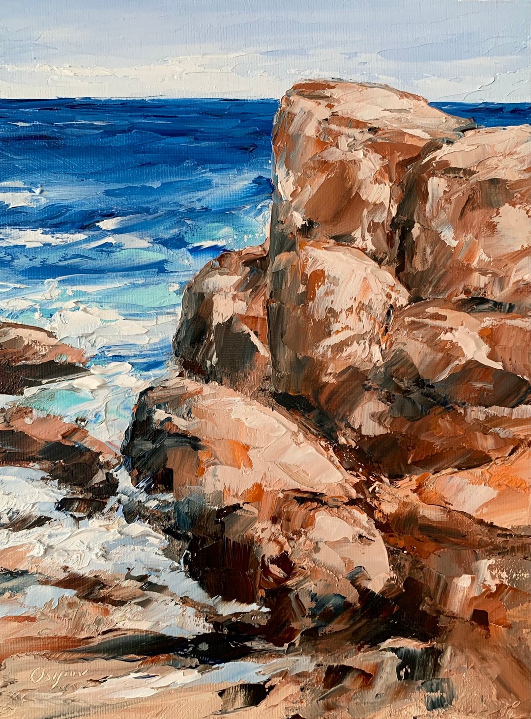 Original Seascape Ocean Oil Painting On Canvas Nautical Landscape Impasto Art - 墙贴/壁贴 - 棉 蓝色