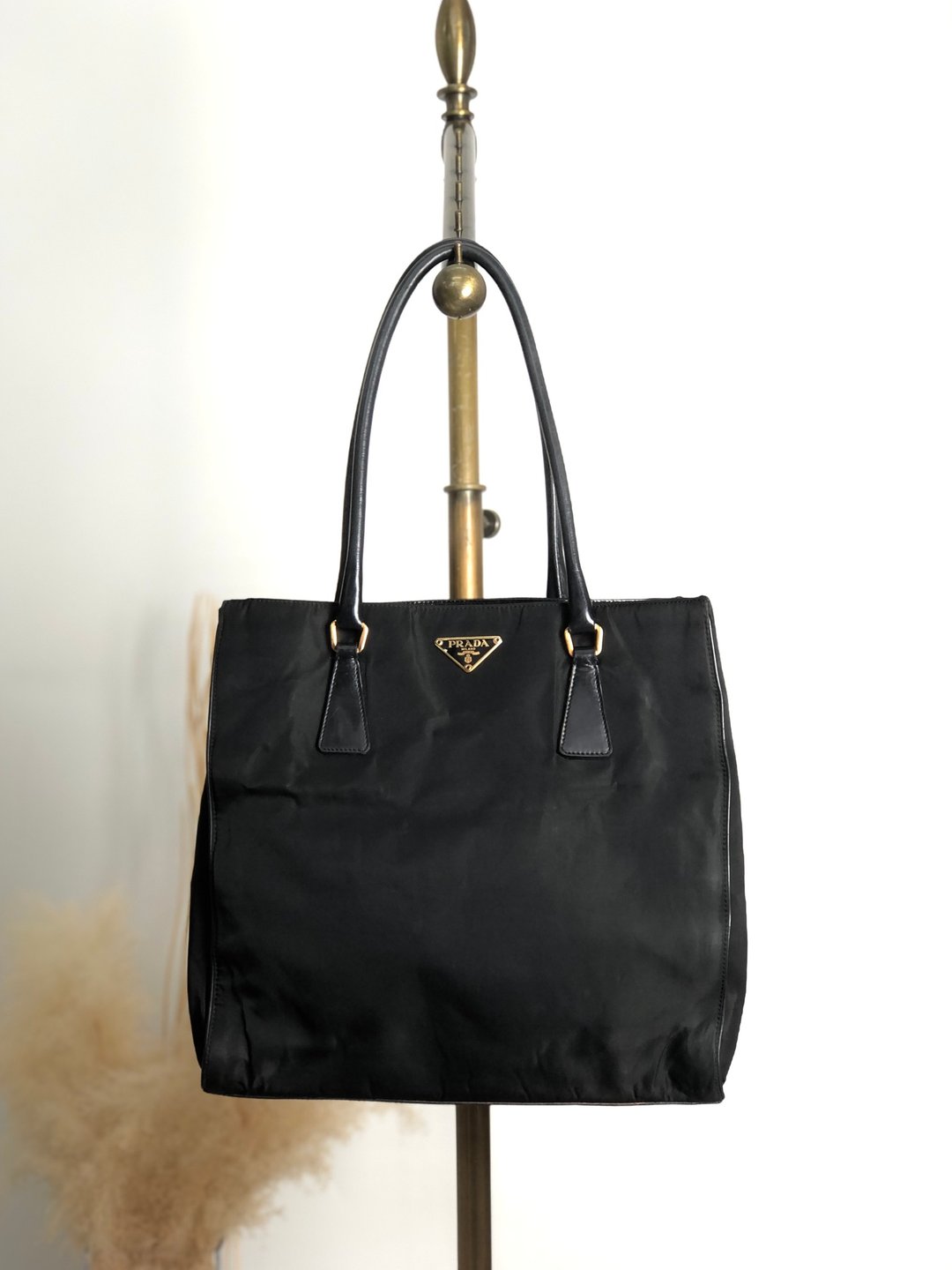 【日本直送 名牌中古包】PRADA 普拉达 托特包 黑色 三角标志 尼龙 皮革 vintage 古董 w67g35 - 手提包/手提袋 - 尼龙 黑色