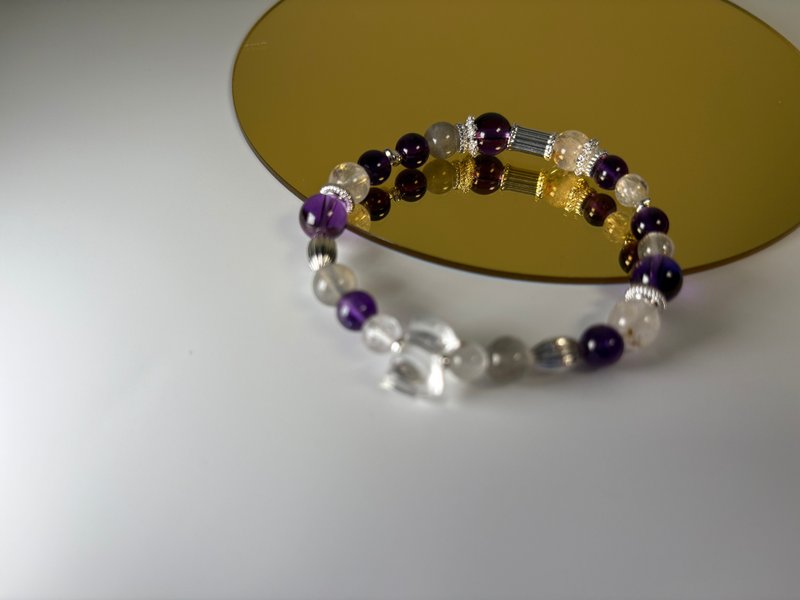 夜幽-白水晶+紫水晶+灰月光+闪灵 - 手链/手环 - 水晶 紫色
