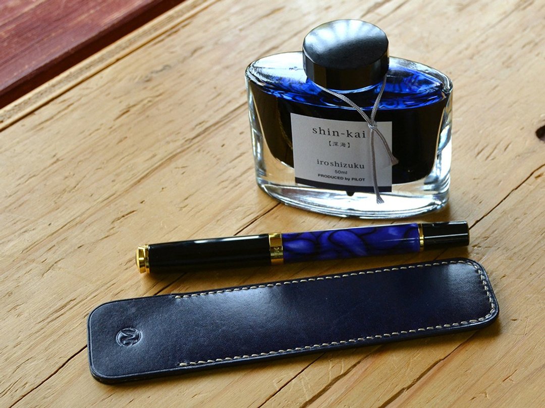 钢笔套 深蓝色 Dark Navy / 尺寸定制 - 铅笔盒/笔袋 - 真皮 蓝色