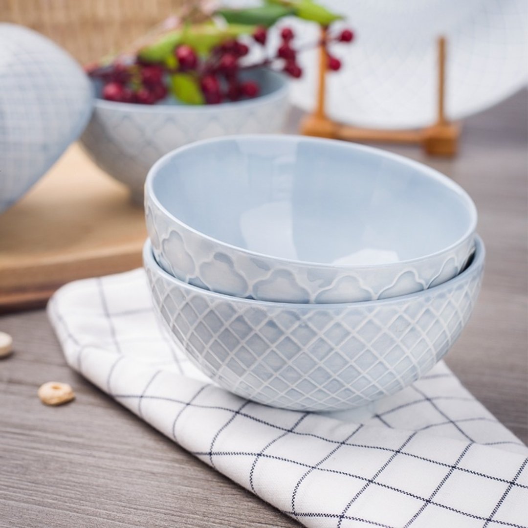 【JOYYE陶瓷餐具】几何人生浮雕小脚碗 一套2件 - 碗 - 瓷 