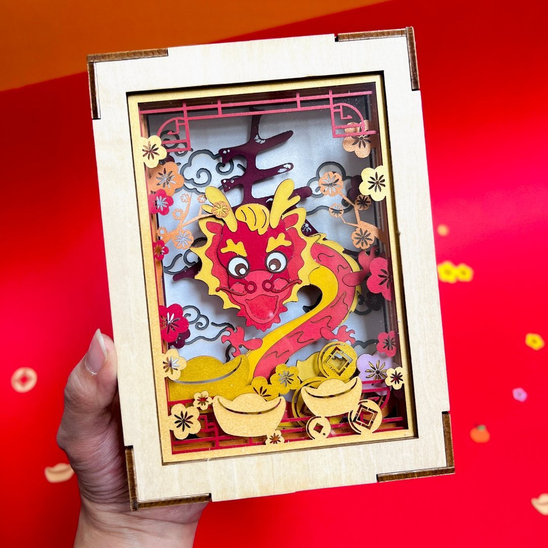 光影故事迷你纸雕小夜灯 | 贺年祥龙献瑞 | 农历新年春节剪影摆设 - 灯具/灯饰 - 纸 红色