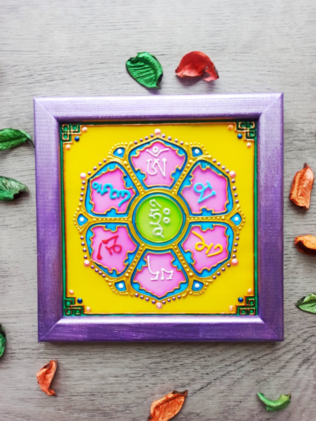 Om mantra painting in lotus Meditation 瑜伽曼陀罗 - 墙贴/壁贴 - 玻璃 粉红色