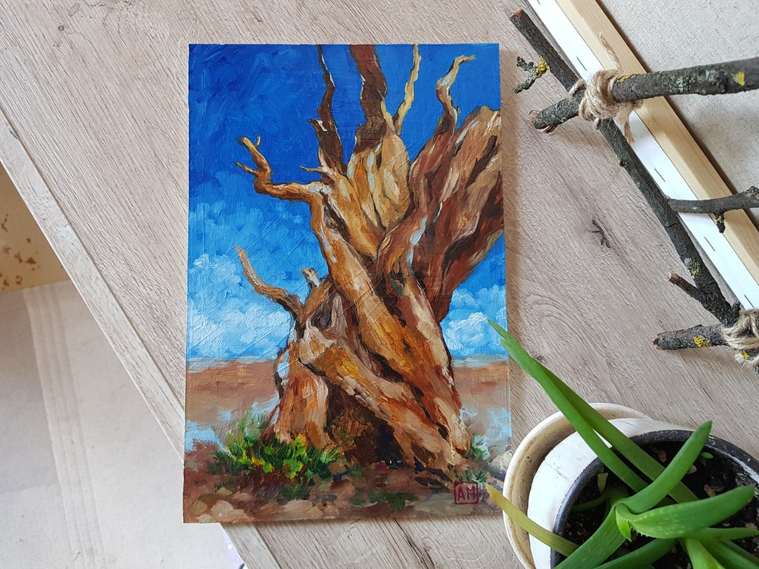 Original picture Dry wood artwork hand painted Oil painting on Cardboard - 墙贴/壁贴 - 其他材质 