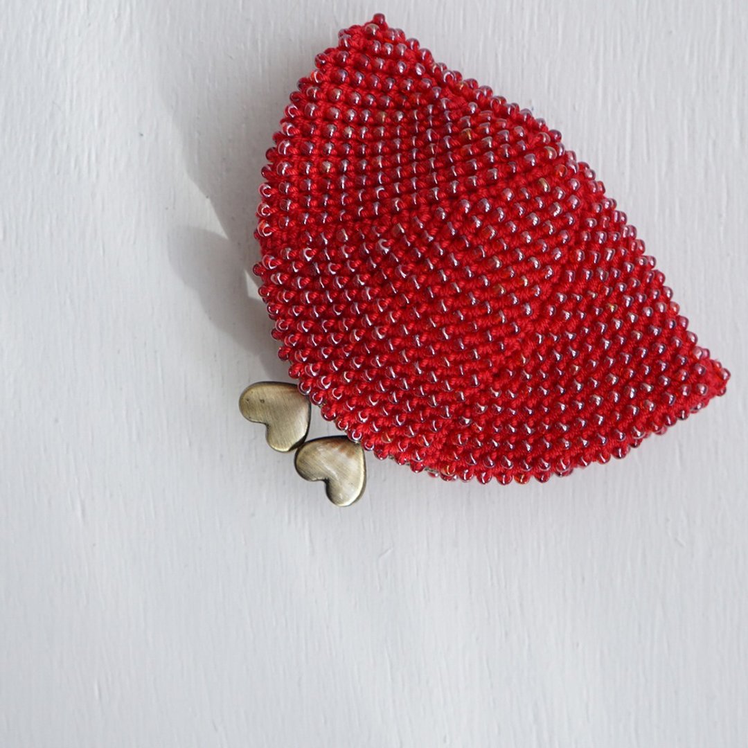 Ba-ba handmade Beads crochet pouch No.1600 - 零钱包 - 其他材质 红色