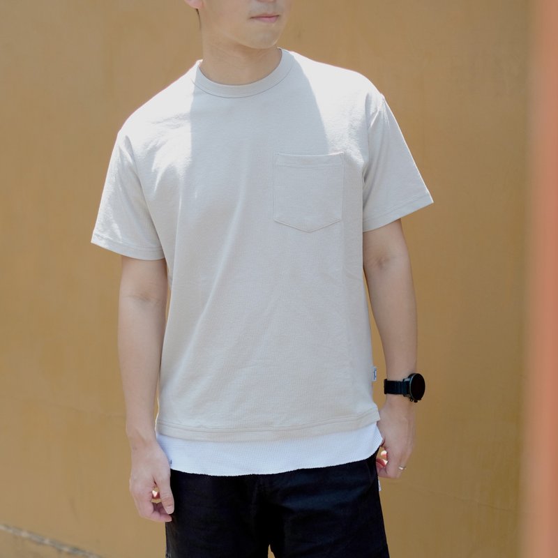 夏日宽版假两件口袋 中性T恤 /简约款式/纯棉材质/素T/情侣/礼物 - 男装上衣/T 恤 - 棉．麻 白色