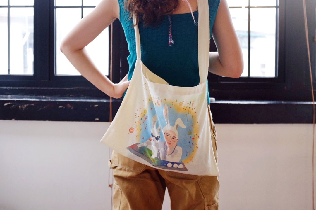 Gypsy 环保袋/ 旅行轻便购物袋 Totebag bunny - 侧背包/斜挎包 - 棉 蓝色