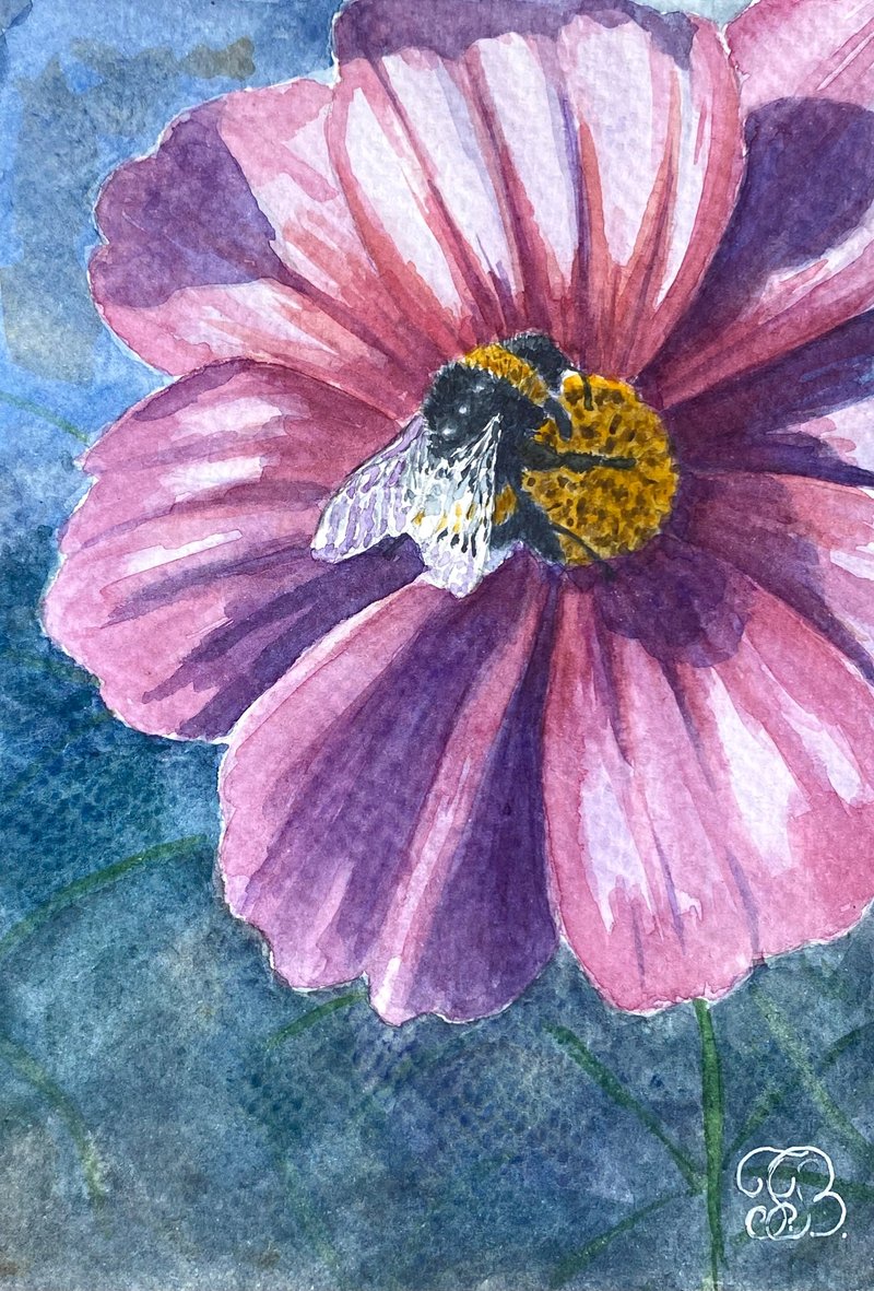 花上蜂｜迷你水彩画 - 墙贴/壁贴 - 纸 粉红色