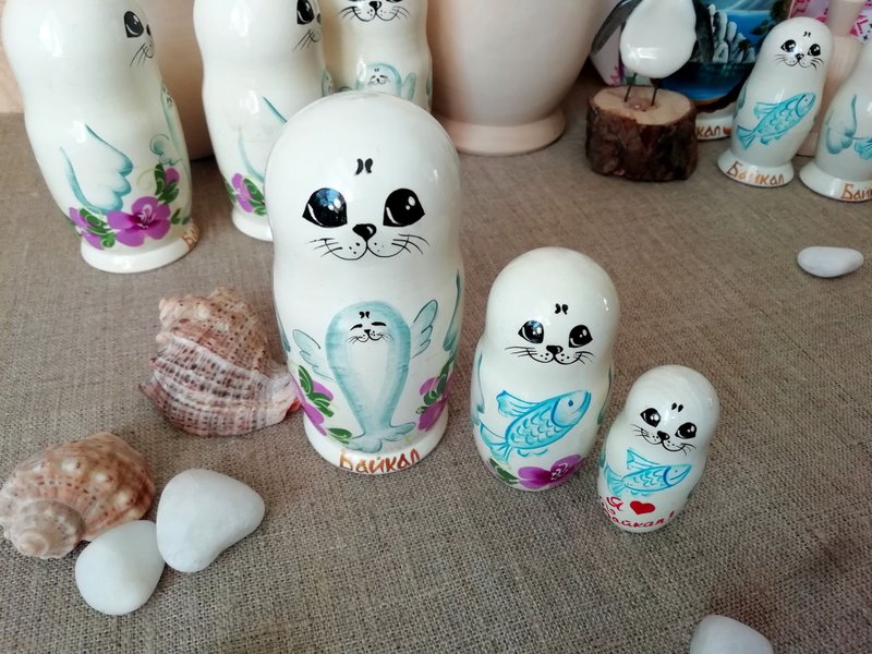 Russian Matryoshka with Seals, Animal Matryoshka, Custom Made Russian Doll - 摆饰 - 木头 白色