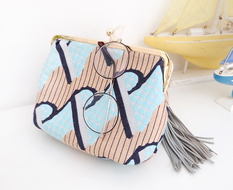 几何织锦手工口金包 - 侧背包/斜挎包 - 其他材质 蓝色