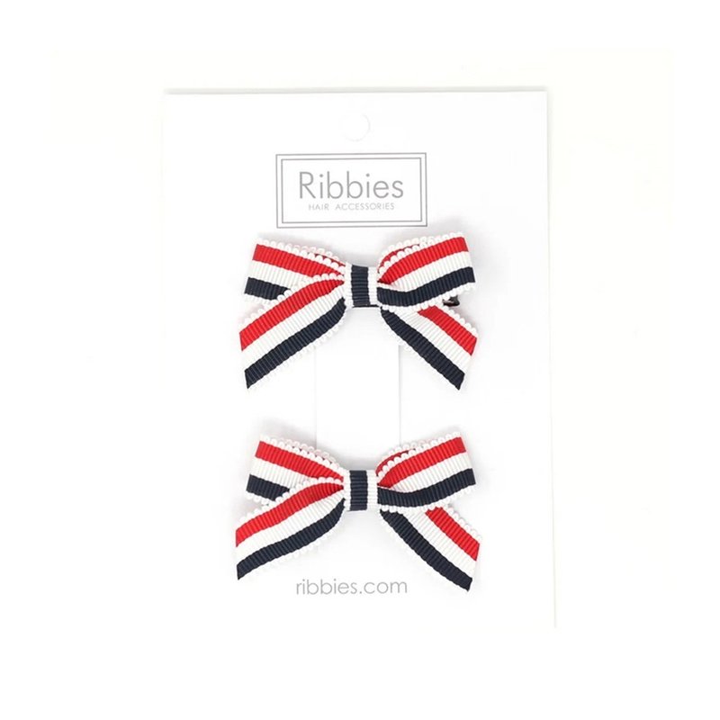 英国Ribbies经典蝴蝶结2入组-红白蓝条纹 - 发饰 - 聚酯纤维 