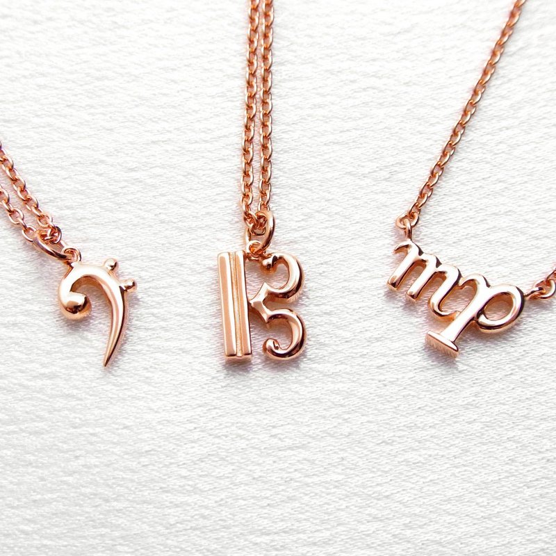 Pink gold music symbol pendant - 项链 - 纯银 粉红色