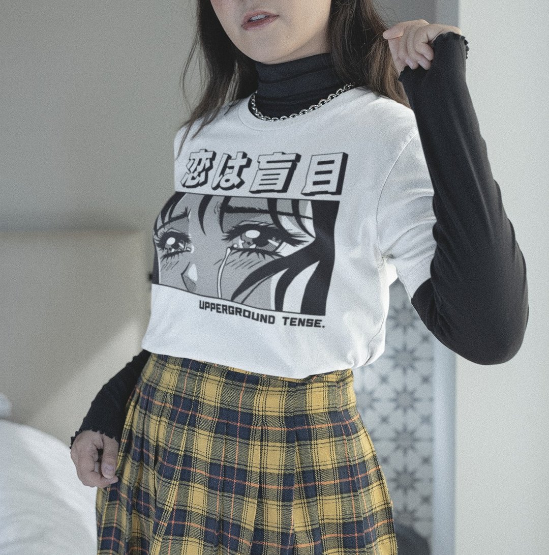 Sad Girl Anime Streetwear 100% Cotton Unisex T-Shirt - 男装衬衫 - 棉 多色
