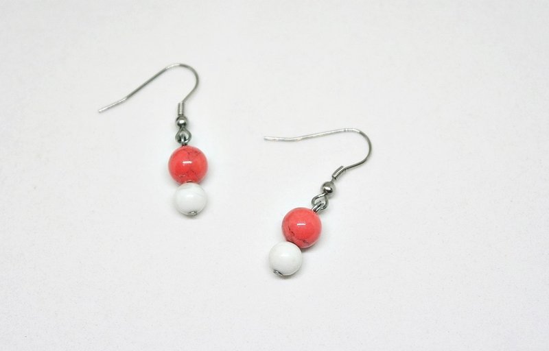 不锈钢X天然石勾式耳环<双台效应> -限量*1- - 耳环/耳夹 - 不锈钢 橘色