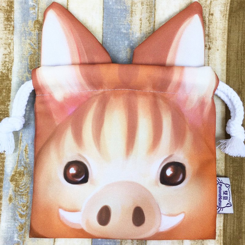 拉耳朵动物造型束口袋 - 山猪 - 化妆包/杂物包 - 棉．麻 咖啡色