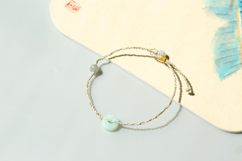 【平安扣手链】清冷感被它拿捏了|奶白编绳+翡翠扣/温婉大小姐 - 手链/手环 - 玉石 绿色