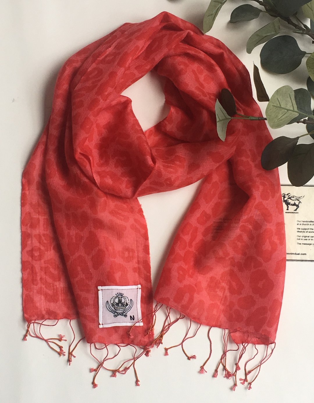 Summer Scarf  leopard printed cashmere gauze - 丝巾 - 其他材质 红色