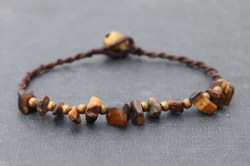 珠子编织手链老虎眼睛简单的肮脏的石头 - 手链/手环 - 半宝石 咖啡色