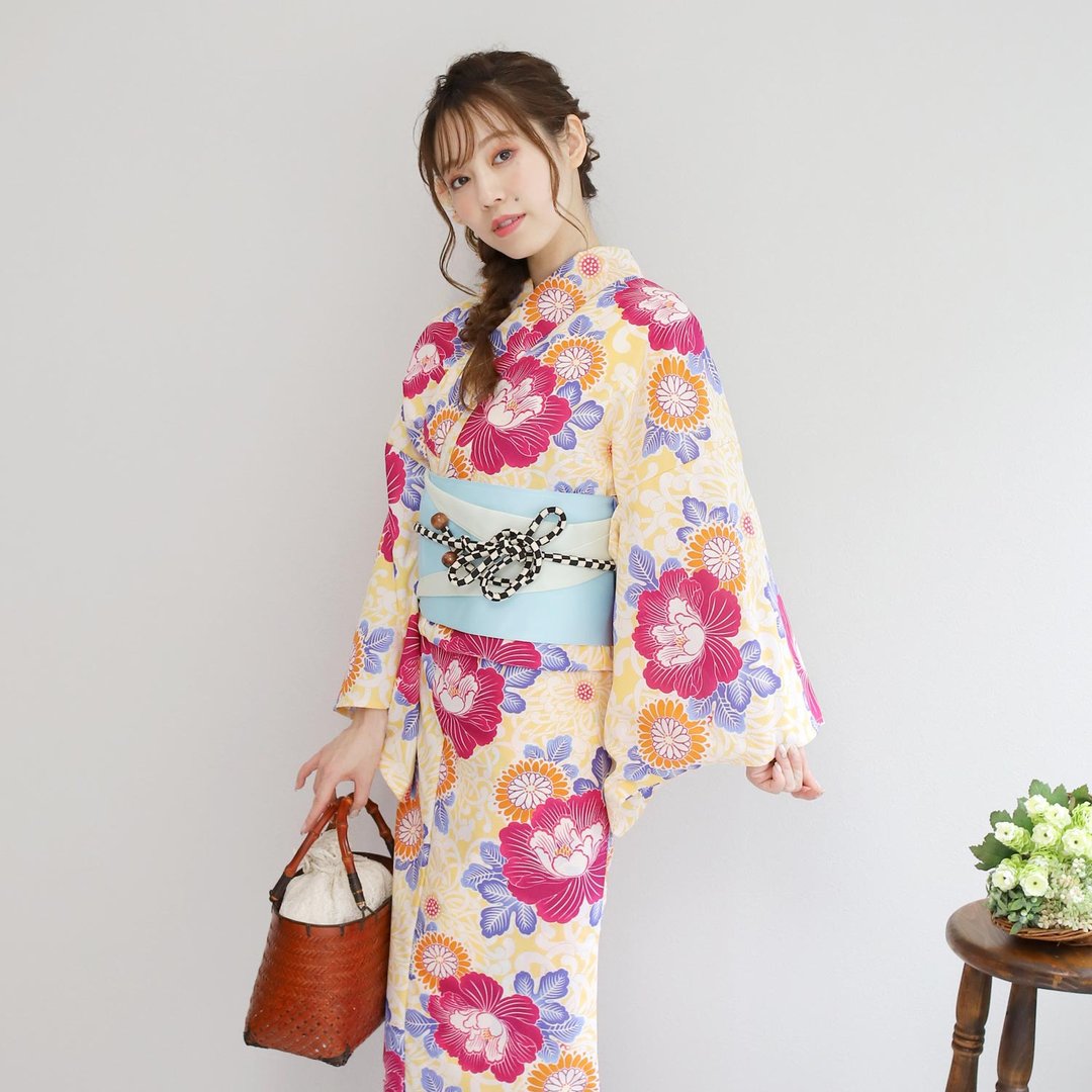 日本 和服 聚酯纤维 梭织 女性 浴衣 腰封 2件组 F x81-105b - 其他 - 其他人造纤维 黄色