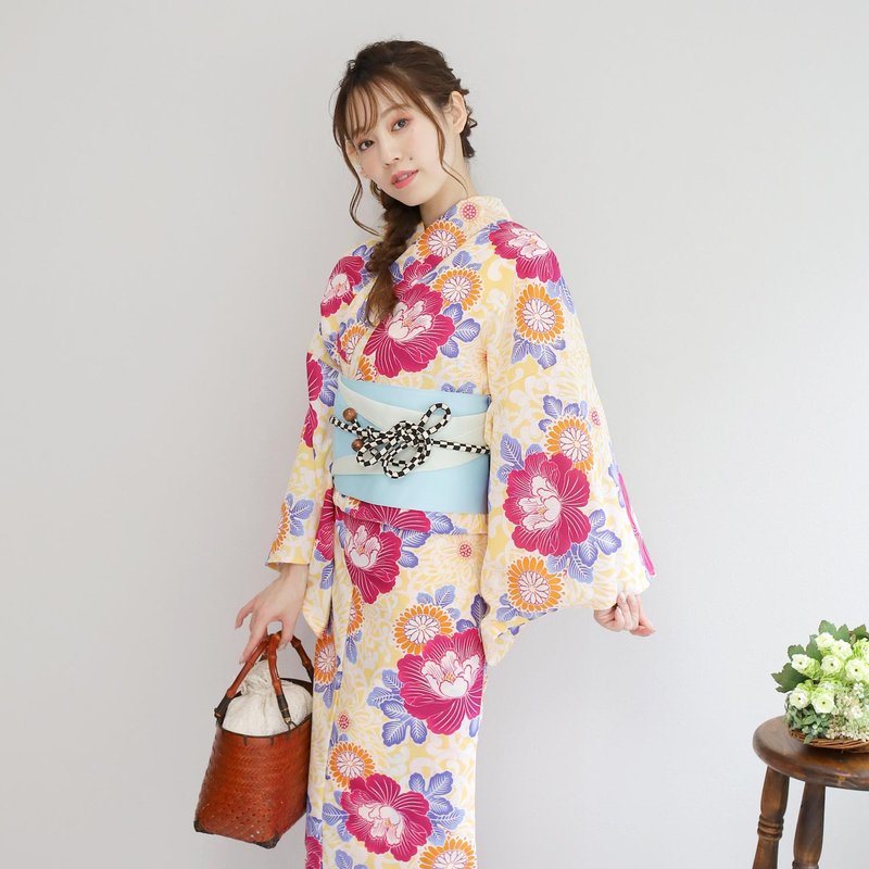 日本 和服 聚酯纤维 梭织 女性 浴衣 腰封 2件组 F x81-105b - 其他 - 其他人造纤维 黄色