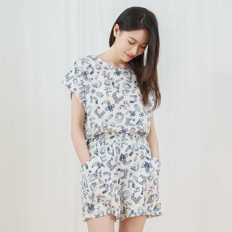 奇幻森林宽版落肩居家服-UMORFIL莫代尔天丝-深蓝 - 居家服/睡衣 - 棉．麻 白色