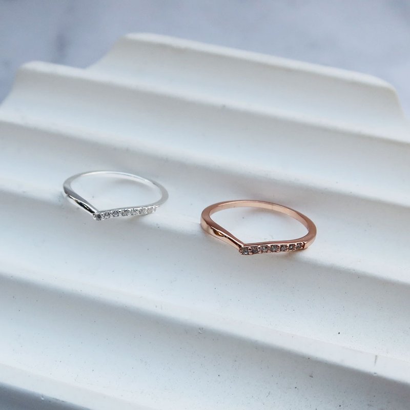 【美钻银饰】v爱心 |锆石 925纯银玫瑰金戒指 尾戒| 大员囡仔 - 戒指 - 纯银 银色